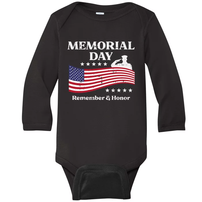 Memorial Day Usa Flag Remember Honor Patriot Baby Long Sleeve Bodysuit