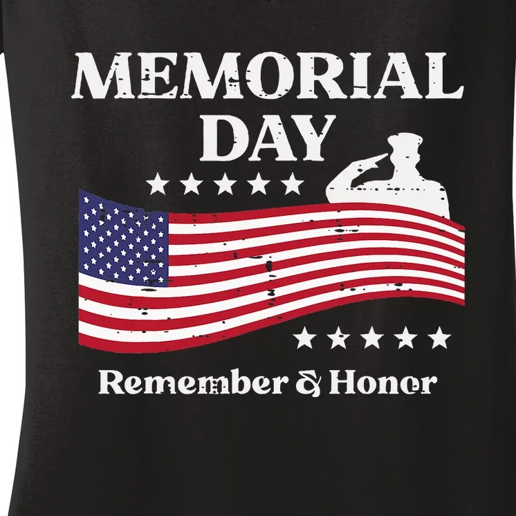 Memorial Day Usa Flag Remember Honor Patriot Women's V-Neck T-Shirt