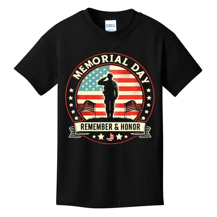 Memorial Day Usa Flag Remember Honor Patriot Kids T-Shirt