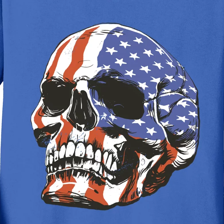 Memorial Day Veterans Day 4th Of July Patriotic Usa Skull Gift Kids Long Sleeve Shirt