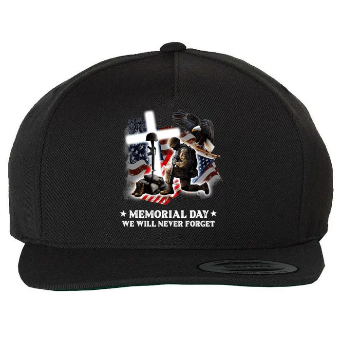 Memorial Day We Never Forget America Flag Patriotic Veteran Meaningful Gift Wool Snapback Cap