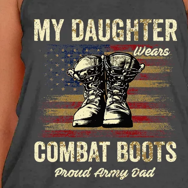 My Daughter Wears Combat Boots Proud Army Dad Veteran Day Women's Knotted Racerback Tank