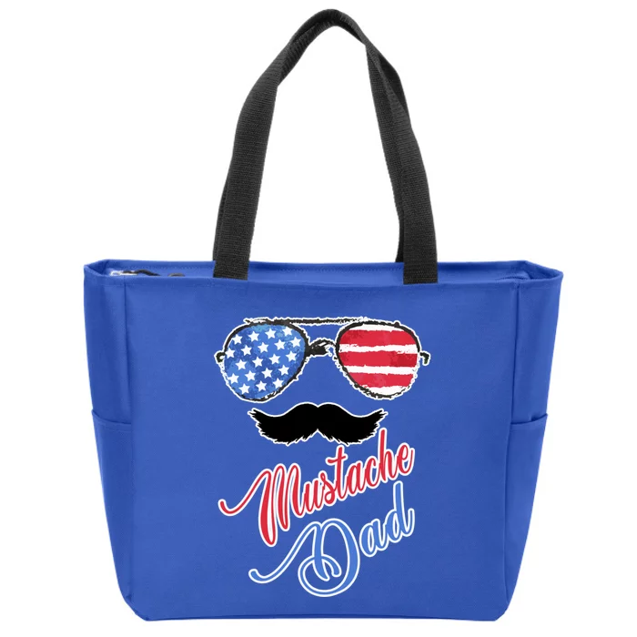 Mustache Dad With American Flag Sunglasses Fathers Day Gift Zip Tote Bag