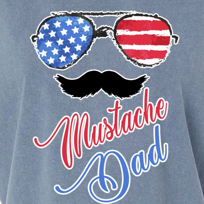 Mustache Dad With American Flag Sunglasses Fathers Day Gift Garment-Dyed Women's Muscle Tee