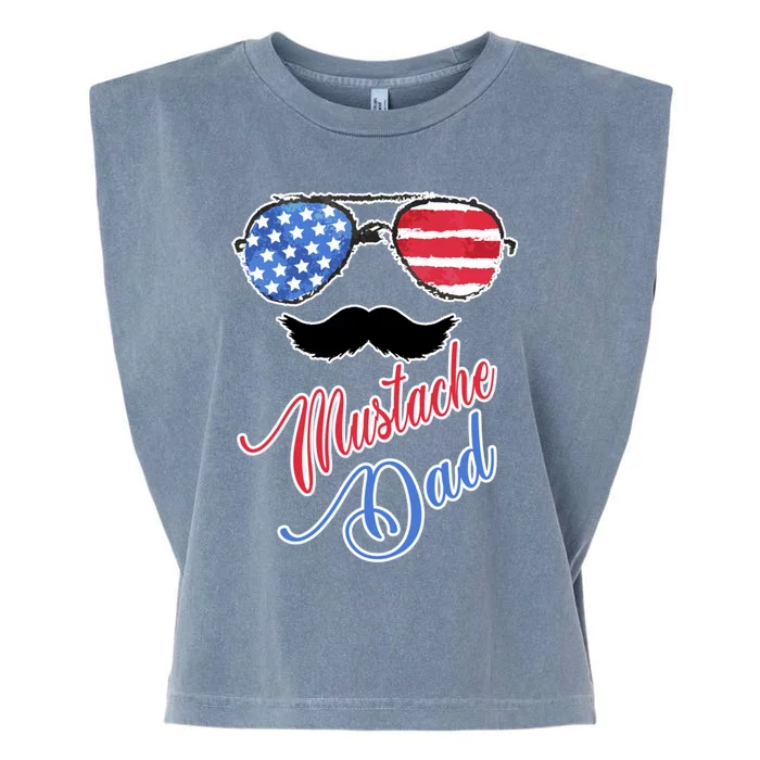 Mustache Dad With American Flag Sunglasses Fathers Day Gift Garment-Dyed Women's Muscle Tee