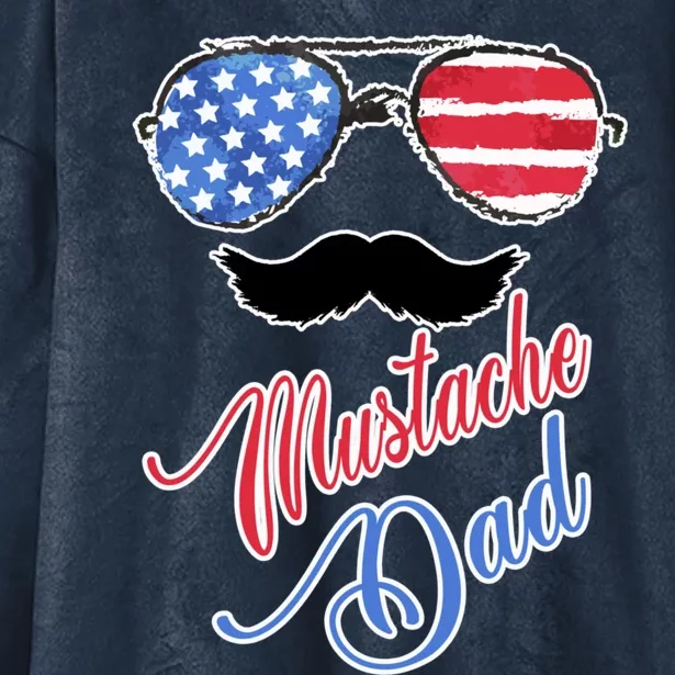 Mustache Dad With American Flag Sunglasses Fathers Day Gift Hooded Wearable Blanket