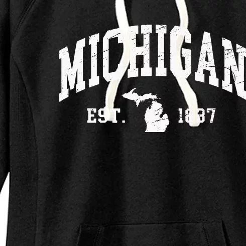 Michigan Est. 1837 Distressed Worn Design Classic Women's Fleece Hoodie