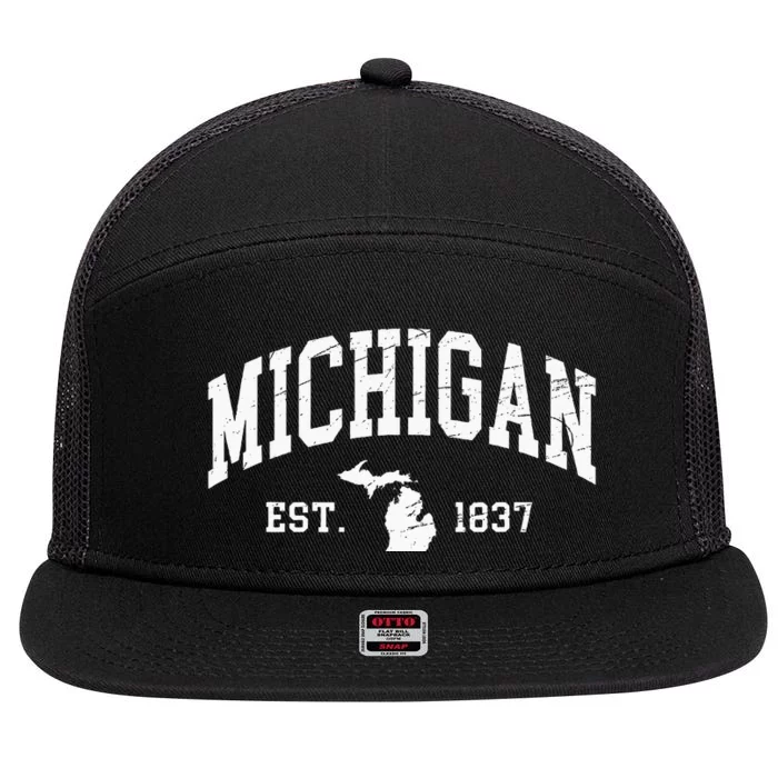 Michigan Est. 1837 Distressed Worn Design Classic 7 Panel Mesh Trucker Snapback Hat