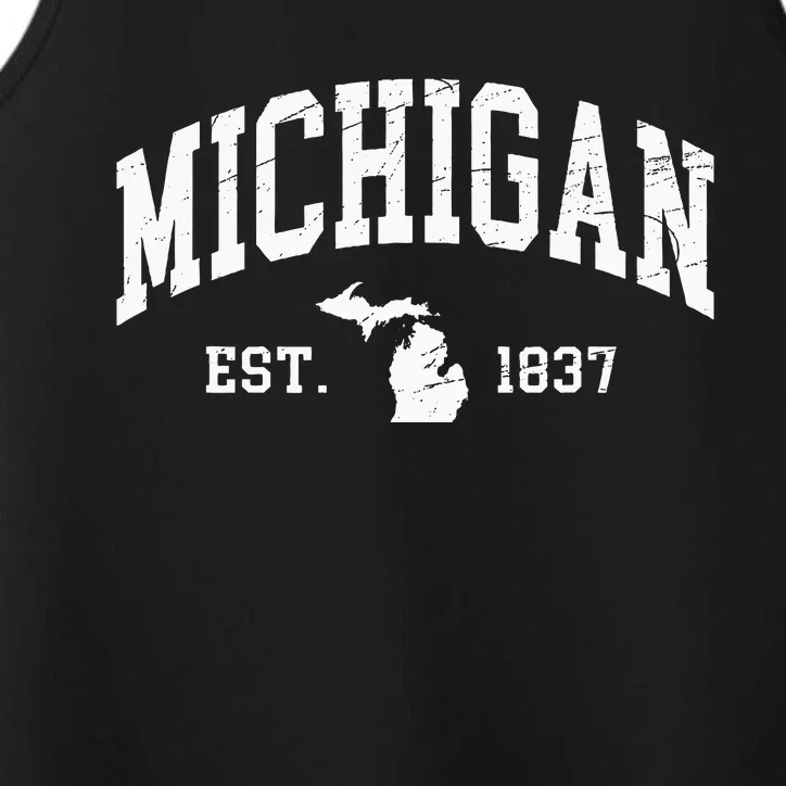 Michigan Est. 1837 Distressed Worn Design Classic Performance Tank