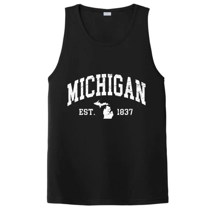 Michigan Est. 1837 Distressed Worn Design Classic Performance Tank