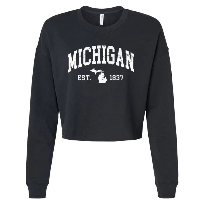 Michigan Est. 1837 Distressed Worn Design Classic Cropped Pullover Crew