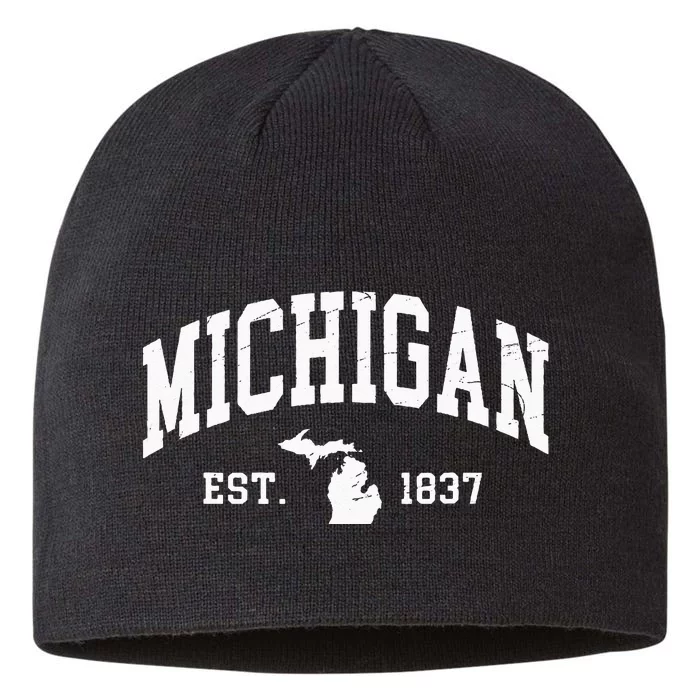 Michigan Est 1837 Distressed Worn Design Classic 8 1/2in Sustainable Knit Beanie