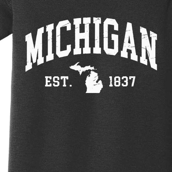 Michigan Est 1837 Distressed Worn Design Classic Baby Bodysuit