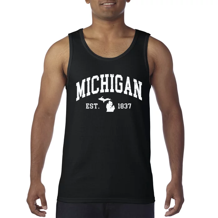 Michigan Est 1837 Distressed Worn Design Classic Tank Top