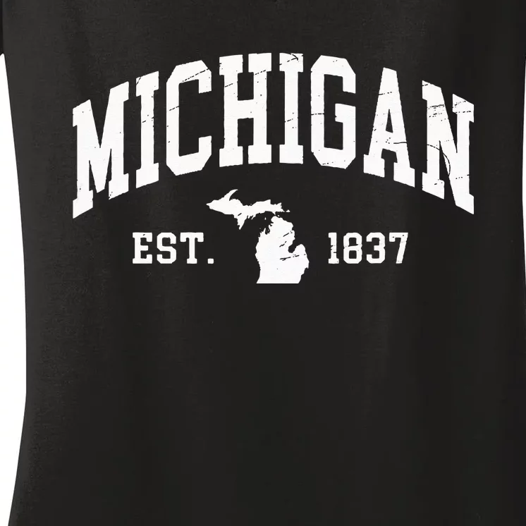 Michigan Est 1837 Distressed Worn Design Classic Women's V-Neck T-Shirt