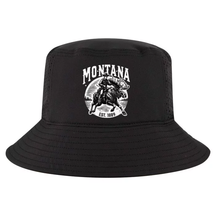 Montana Est. 1889 Cowboy Riding Moose Cool Comfort Performance Bucket Hat