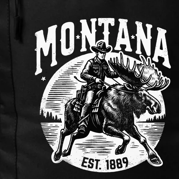 Montana Est. 1889 Cowboy Riding Moose Daily Commute Backpack