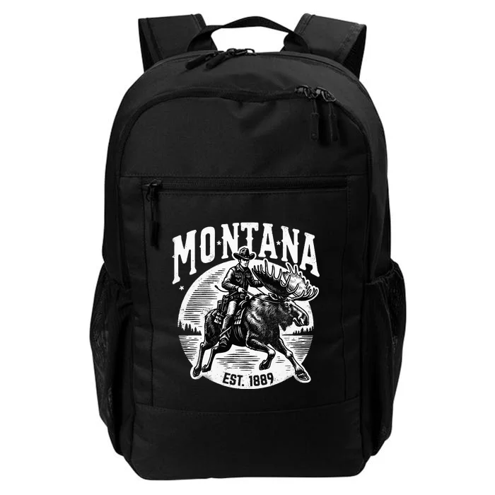 Montana Est. 1889 Cowboy Riding Moose Daily Commute Backpack