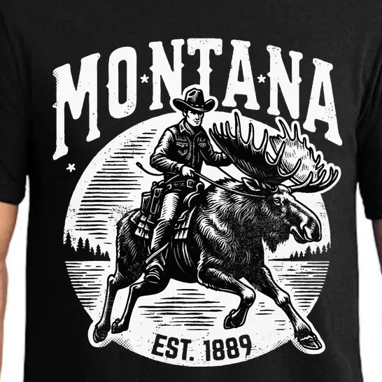 Montana Est. 1889 Cowboy Riding Moose Pajama Set