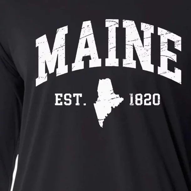 Maine Est. 1820 Distressed Worn Design Classic Cooling Performance Long Sleeve Crew