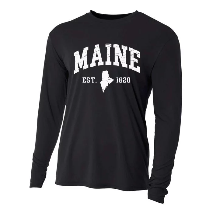 Maine Est. 1820 Distressed Worn Design Classic Cooling Performance Long Sleeve Crew