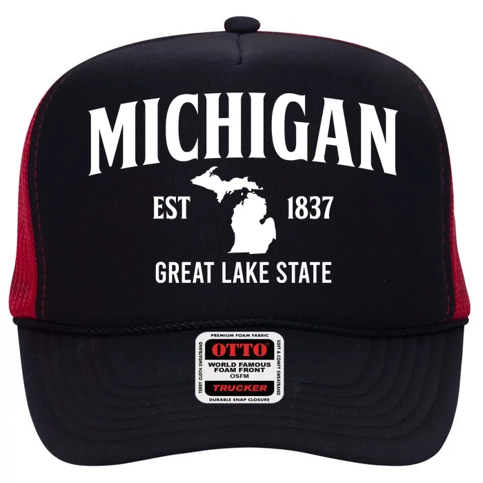 Michigan Est 1837 Great Lake State MI Pride USA High Crown Mesh Trucker Hat