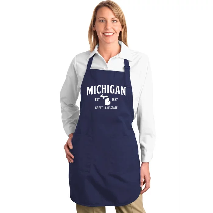 Michigan Est 1837 Great Lake State MI Pride USA Full-Length Apron With Pocket