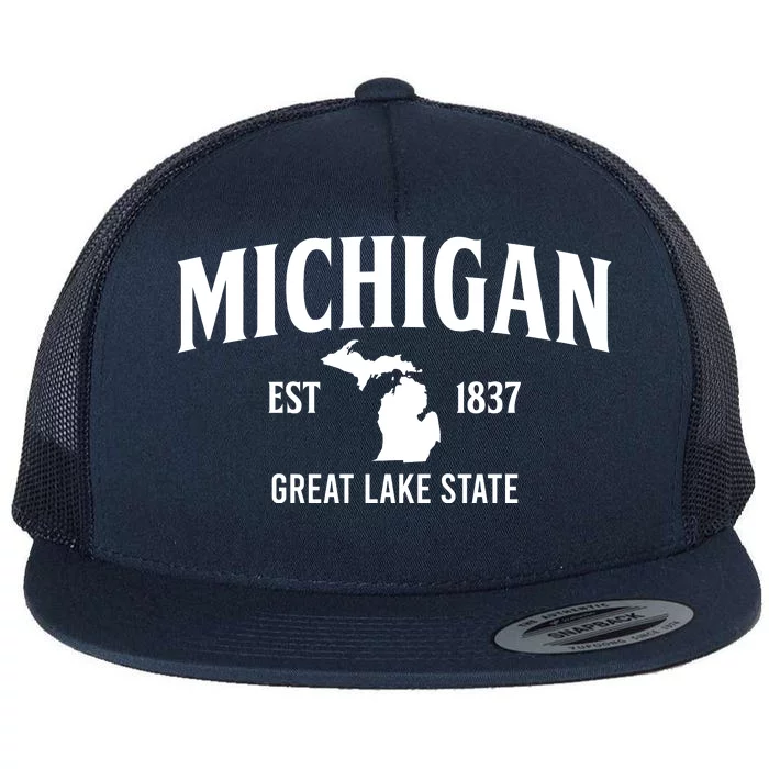 Michigan Est 1837 Great Lake State MI Pride USA Flat Bill Trucker Hat