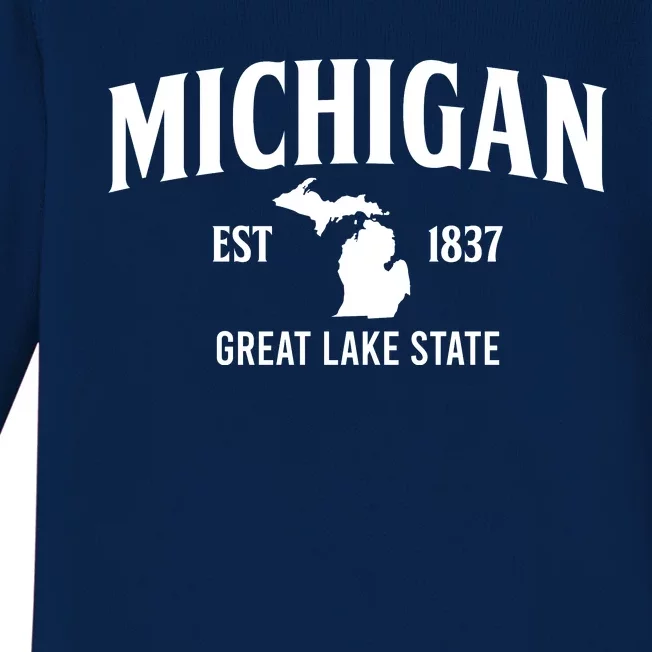 Michigan Est 1837 Great Lake State MI Pride USA Baby Long Sleeve Bodysuit