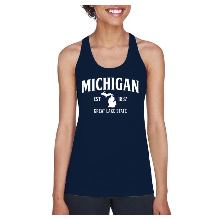 Michigan Est 1837 Great Lake State MI Pride USA Women's Racerback Tank