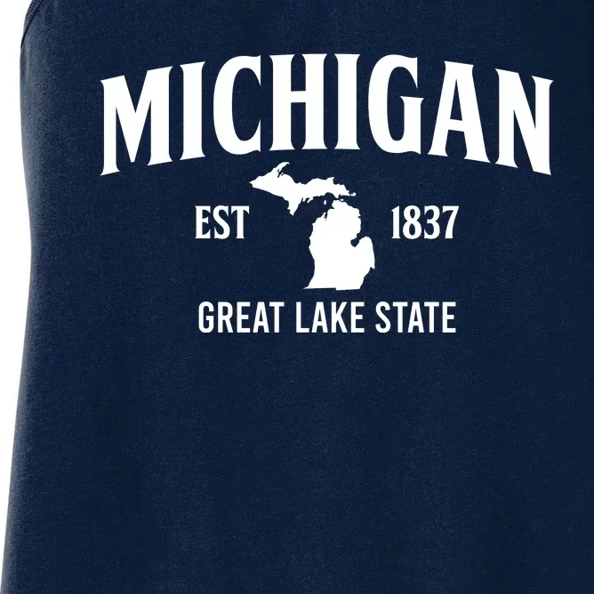 Michigan Est 1837 Great Lake State MI Pride USA Women's Racerback Tank