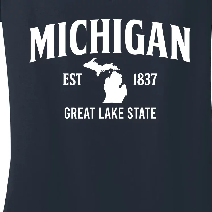 Michigan Est 1837 Great Lake State MI Pride USA Women's V-Neck T-Shirt