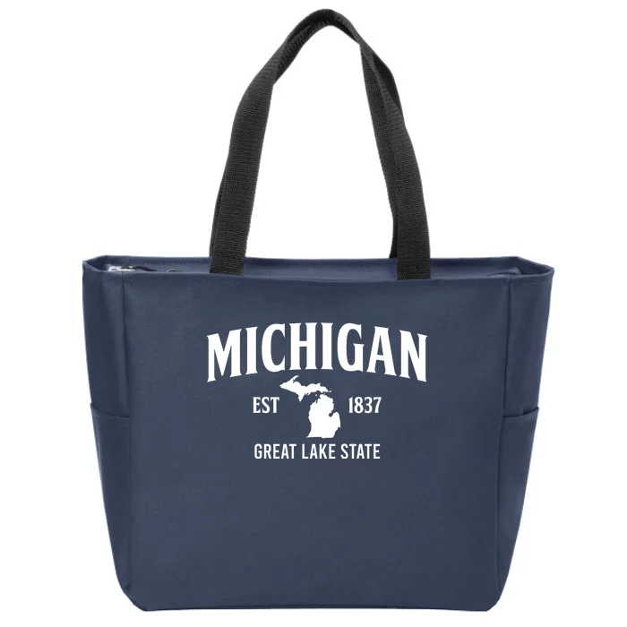 Michigan Est 1837 Great Lake State MI Pride USA Zip Tote Bag