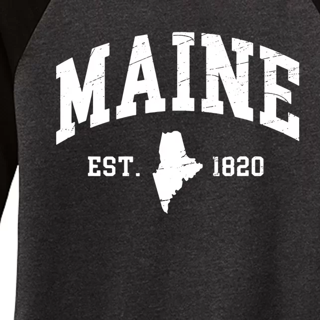 Maine Est 1820 Distressed Worn Design Classic Women's Tri-Blend 3/4-Sleeve Raglan Shirt