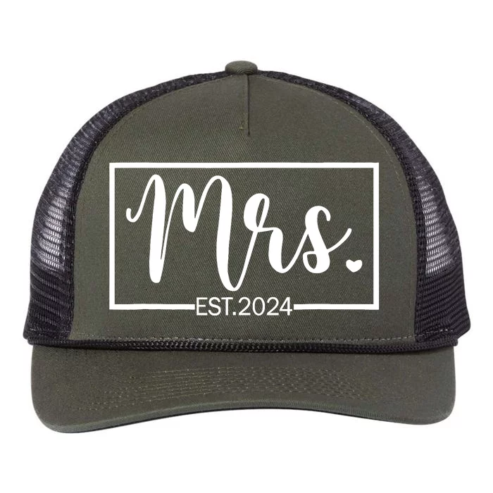 Mrs. Est. 2024 Just Married Wedding Wife Mr & Mrs Gifts Retro Rope Trucker Hat Cap