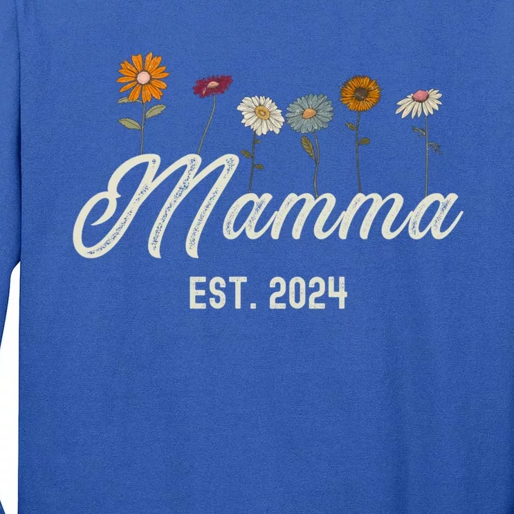 Mamma Est 2024 Floral Mothers Day New Parents Pregnancy Gift Tall Long Sleeve T-Shirt