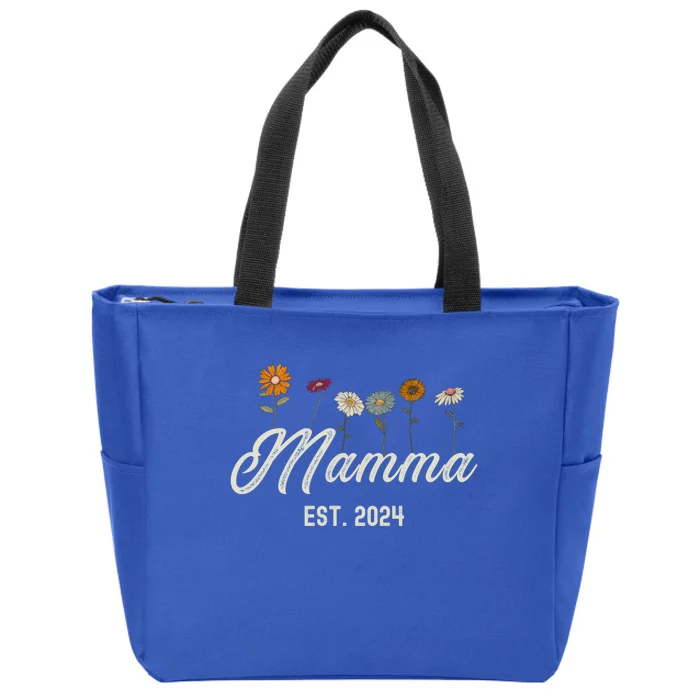 Mamma Est 2024 Floral Mothers Day New Parents Pregnancy Gift Zip Tote Bag