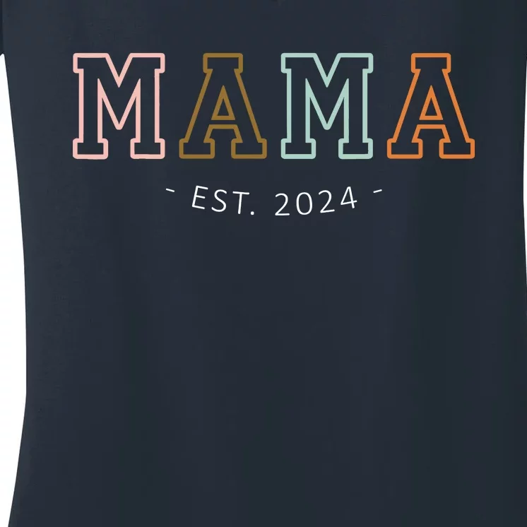 Mama Est 2024 Promoted To Mommy MotherS Day Mom To Be 2024 Women's V-Neck T-Shirt