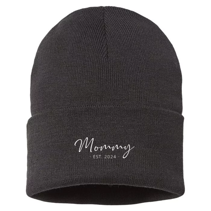 Mommy Est 2024 Promoted To Mom 2024 Mothers Day New Mom Sustainable Knit Beanie