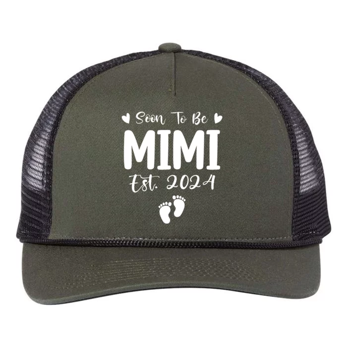 Mimi Est 2024 Soon To Be Mimi Funny Pregnancy Announcement Retro Rope Trucker Hat Cap