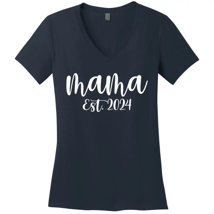 Mama Est 2024 Promoted To Mommy Mothers Day Mom 2024 Women's V-Neck T-Shirt