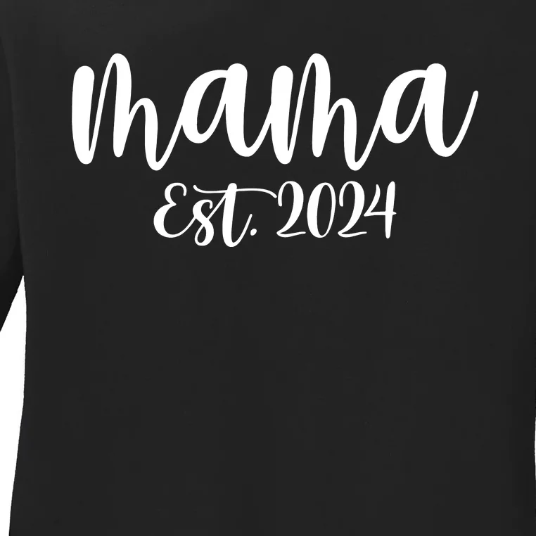 Mama Est 2024 Promoted To Mommy Mothers Day Mom 2024 Ladies Long Sleeve Shirt