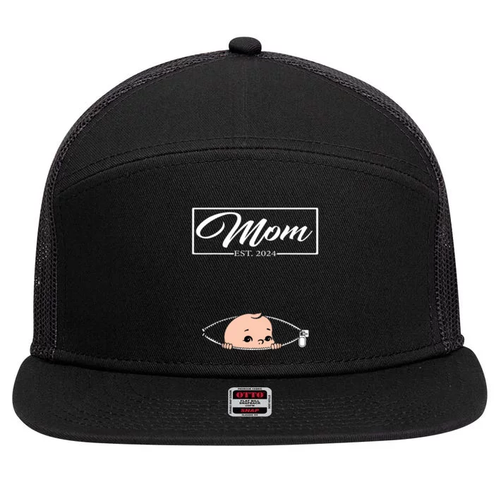 Mom Est 2024 Promoted To Mom 2024 Mother 2024 New Mom 2024 7 Panel Mesh Trucker Snapback Hat