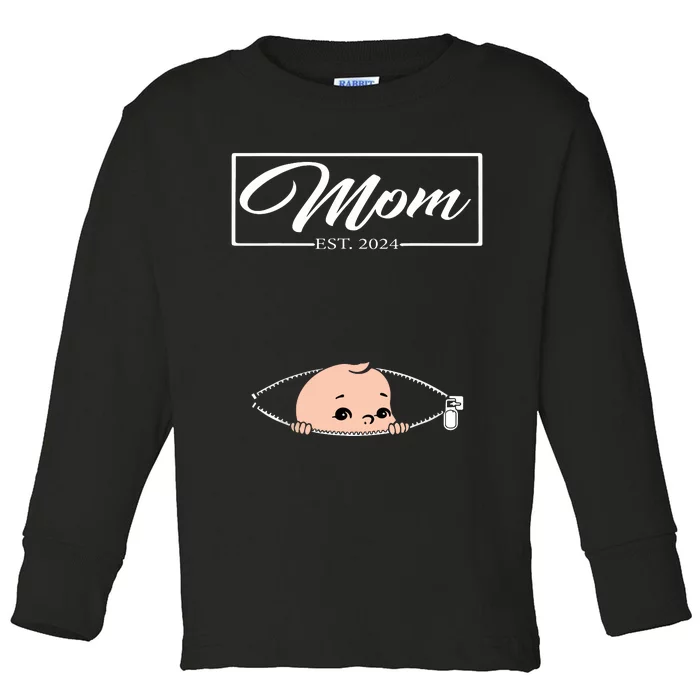 Mom Est 2024 Promoted To Mom 2024 Mother 2024 New Mom 2024 Toddler Long Sleeve Shirt