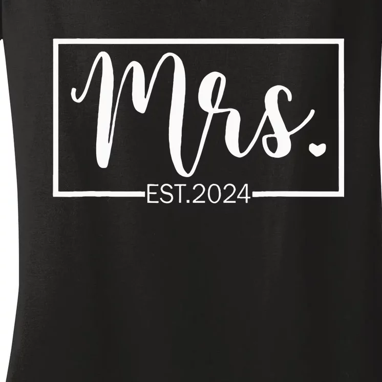 Mrs. Est. 2024 Just Married Wedding Wife Mr & Mrs Gifts Women's V-Neck T-Shirt