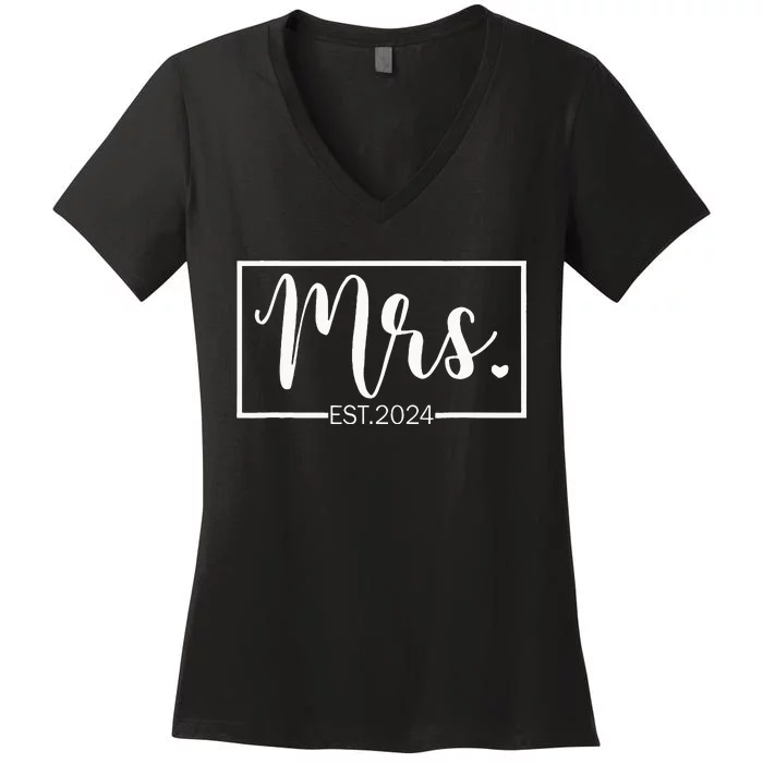 Mrs. Est. 2024 Just Married Wedding Wife Mr & Mrs Gifts Women's V-Neck T-Shirt