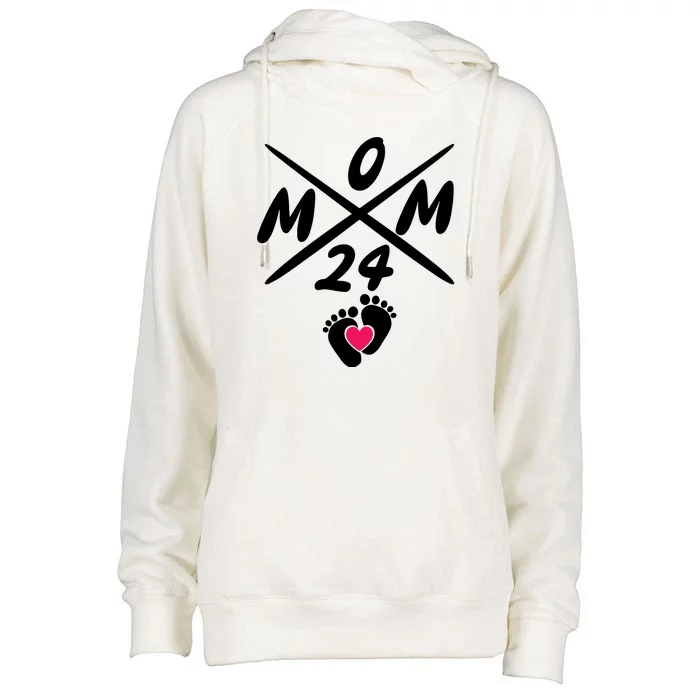 Mama Est 2024 Promoted To Mommy Mothers Day Mom 2024 Womens Funnel Neck Pullover Hood