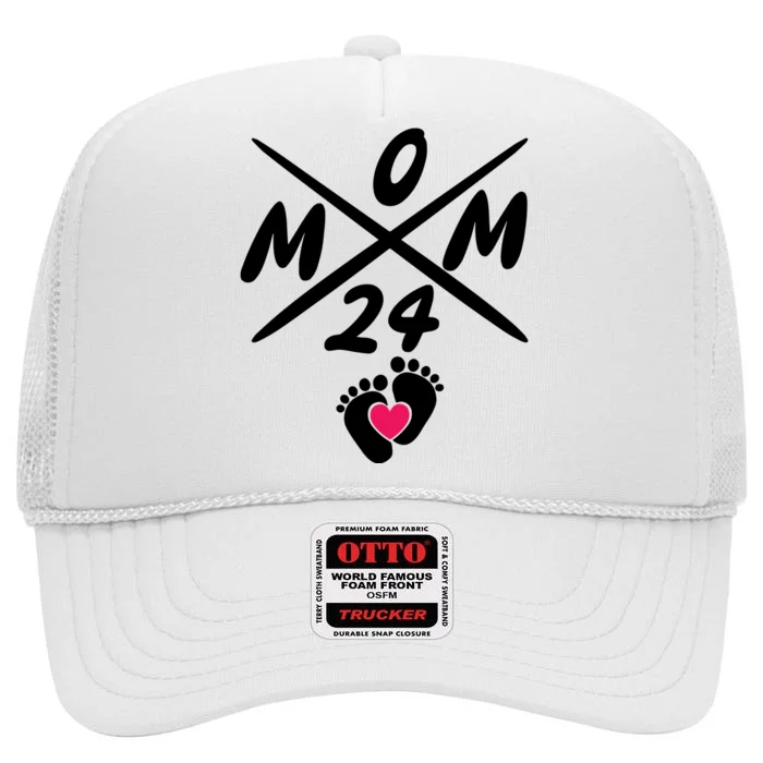 Mama Est 2024 Promoted To Mommy Mothers Day Mom 2024 High Crown Mesh Trucker Hat