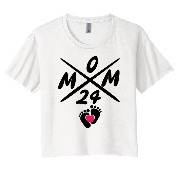 Mama Est 2024 Promoted To Mommy Mothers Day Mom 2024 Women's Crop Top Tee