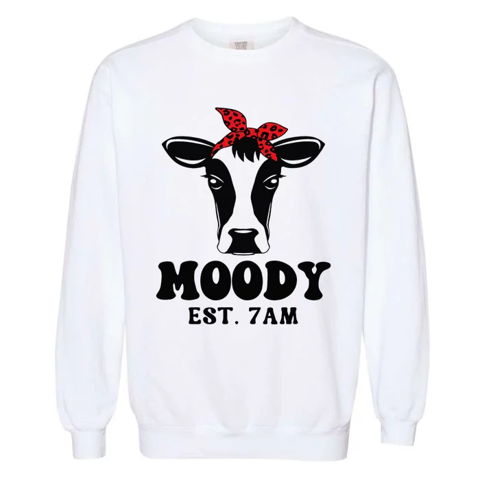 Moody Est. 7 Am Retro Cow Funny Super Mom Mama Mother's Day Garment-Dyed Sweatshirt